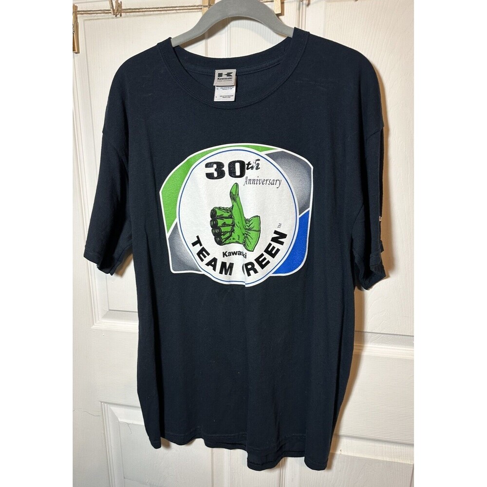 Kawasaki 30TH Anniversary Team Green Vintage T-Shirt Size L Motorcycle Biker